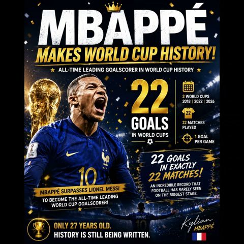 Mbappe rewrites World Cup history, surpasses Messi to become FIFA World Cup all-time leading goalscorer